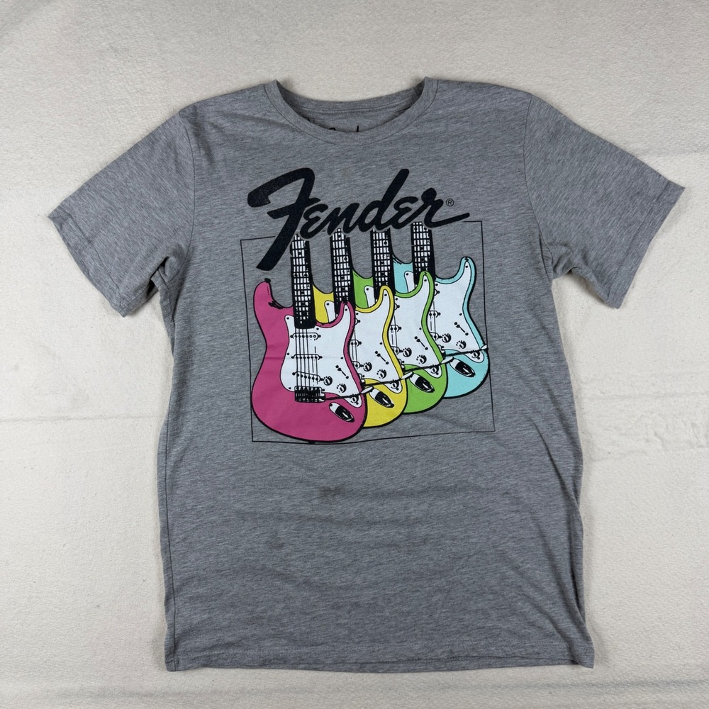 Fender Mens XL Gray Guitar Graphic T-Shirt Short Sleeve Stratocaster Music Tee